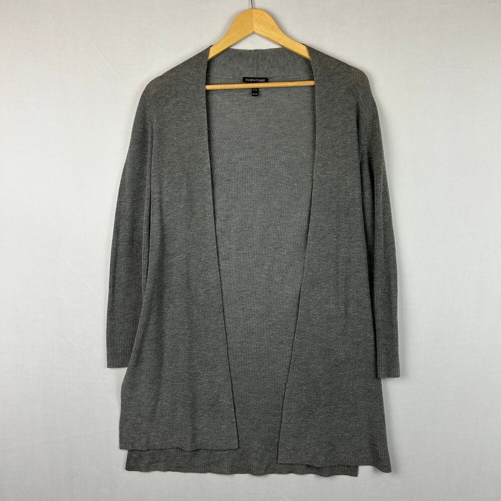Eileen Fisher Lyocell Merino Wool Open Cardigan Sweater Gray Women's Size XS